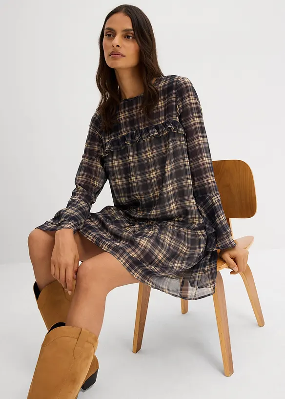 Chiffonkjole med volanger, bonprix