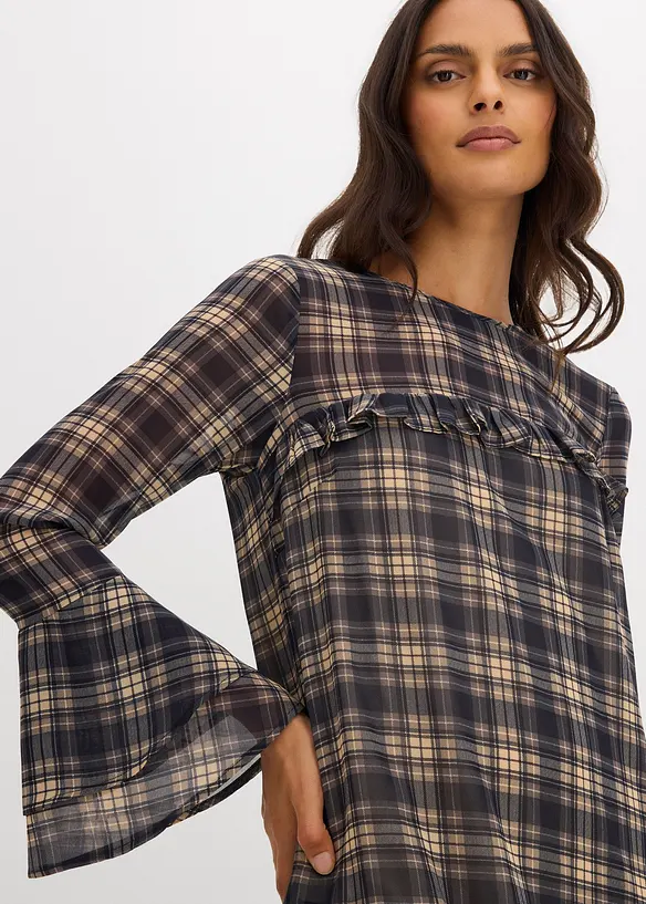 Chiffonkjole med volanger, bonprix