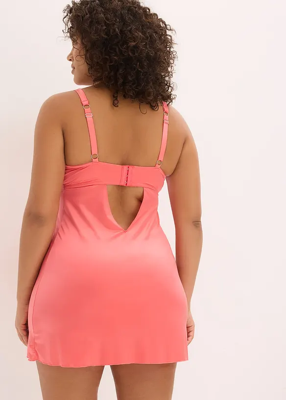 Babydoll i glansfullt materiale med glitrende blomsterbroderi, bonprix