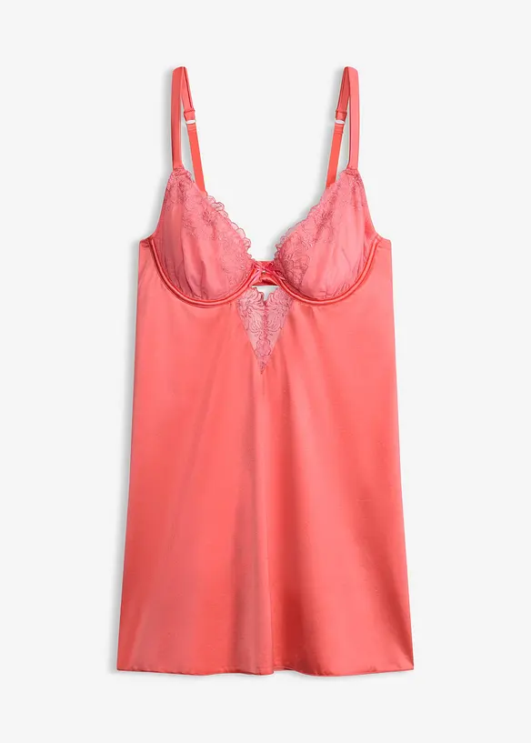 Babydoll i glansfullt materiale med glitrende blomsterbroderi, bonprix