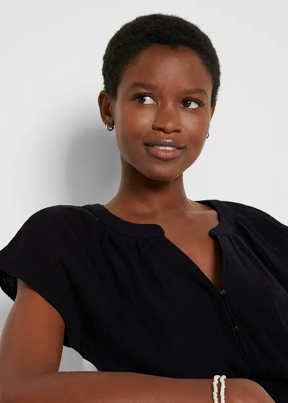 Kortermet bluse i 100% bomullsmusselin, bonprix