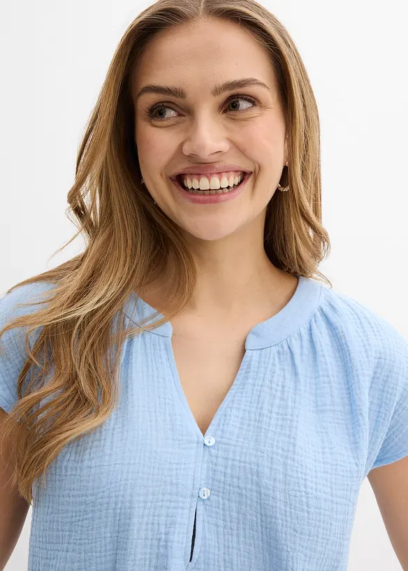 Kortermet bluse i 100% bomullsmusselin, bonprix