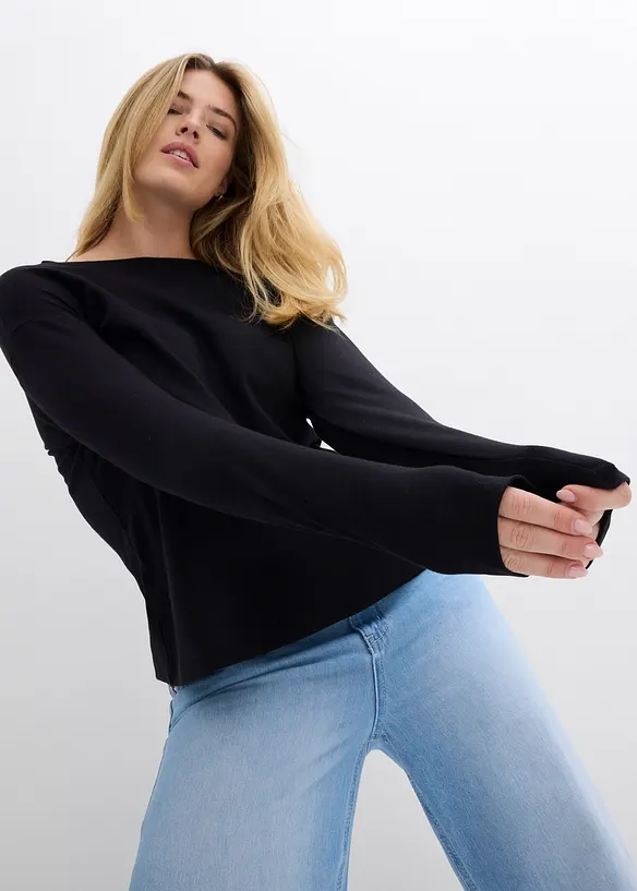 Langermet topp i formstabil, &oslash;kologisk bomull, bonprix