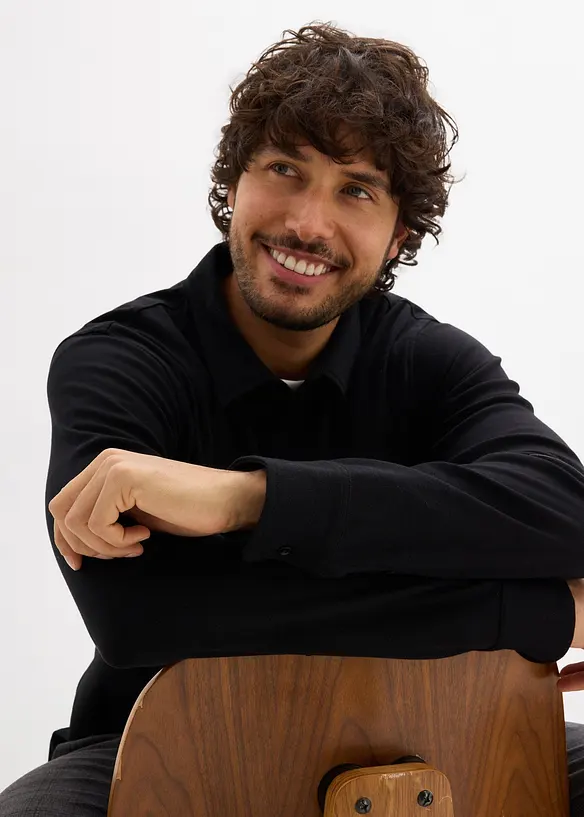 Langermet poloskjorte av ekstra myk bomull, Slim Fit, bonprix