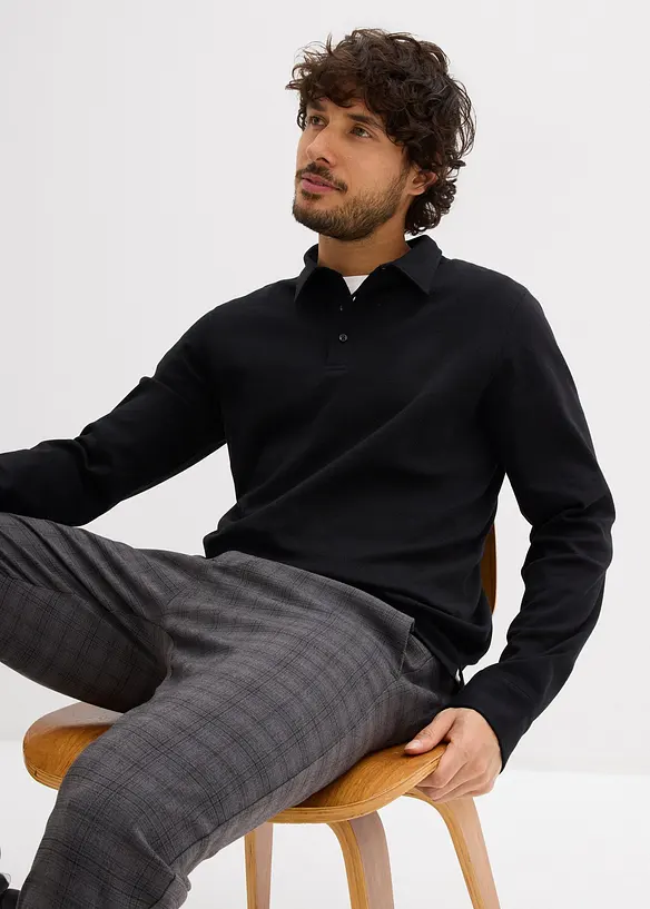 Langermet poloskjorte av ekstra myk bomull, Slim Fit, bonprix