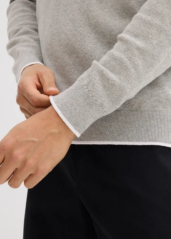 Finstrikket genser med dobbel krage, bonprix