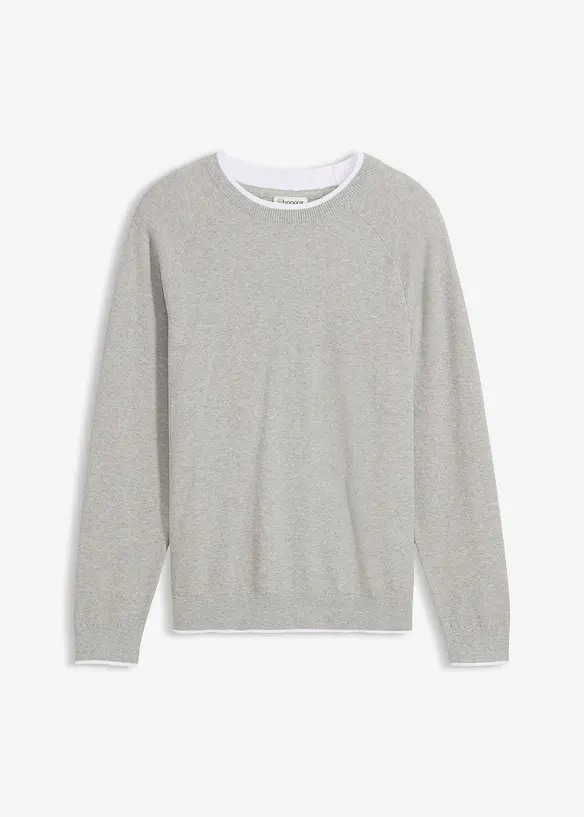 Finstrikket genser med dobbel krage, bonprix