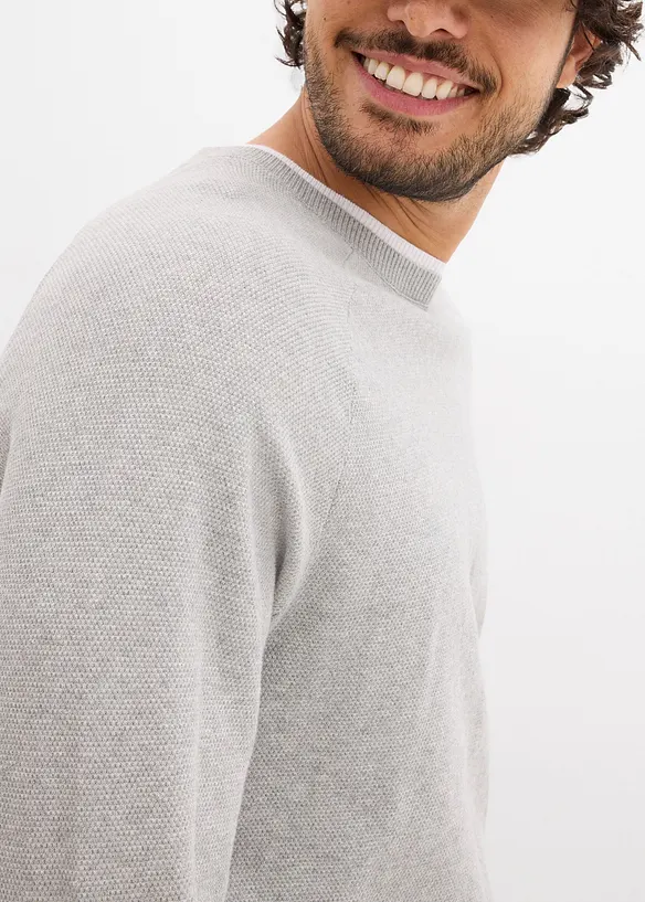 Finstrikket genser med dobbel krage, bonprix