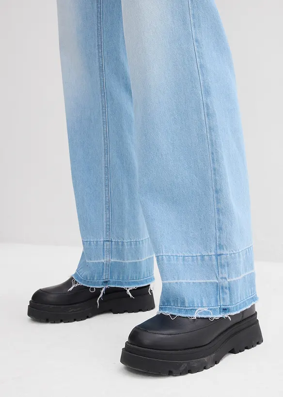 Wide Leg-jeans Mid Waist, bomull, bonprix