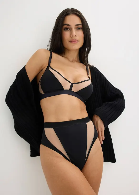 Stringtruse med h&oslash;y midje og transparente innfellinger, bonprix