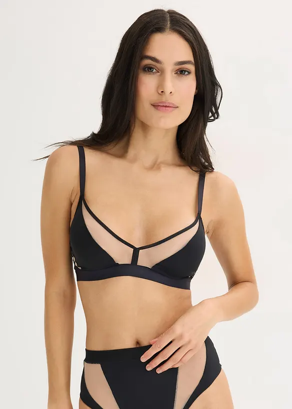 Bralette uten b&oslash;yle med transparente innfellinger, bonprix