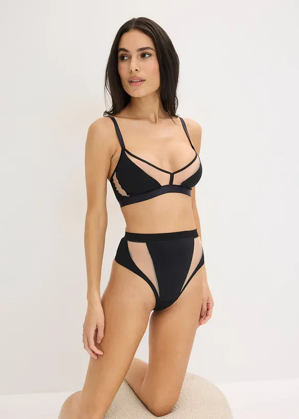 Bralette uten b&oslash;yle med transparente innfellinger, bonprix