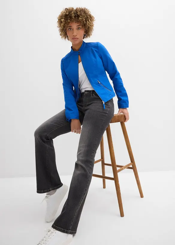 Jakke i bomullstwill med stretchinnfellinger i siden, bonprix