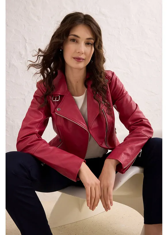 Bikerjakke i nappaskinn, bonprix