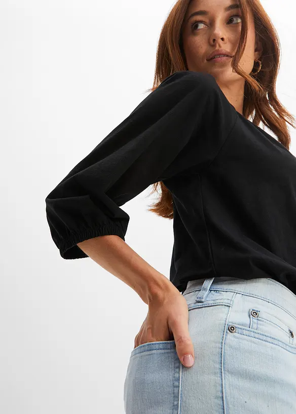 Trikotbluse i 100% &oslash;kologisk bomull, bonprix