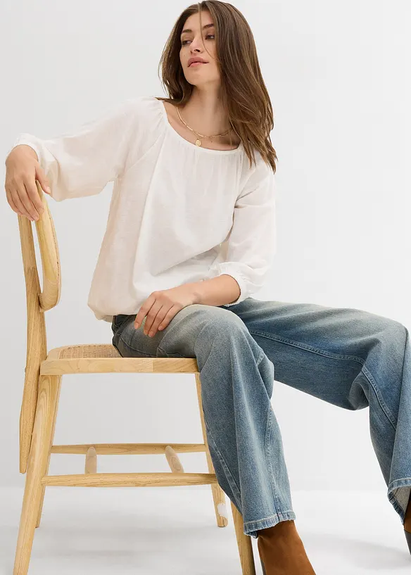 Trikotbluse i 100% &oslash;kologisk bomull, bonprix