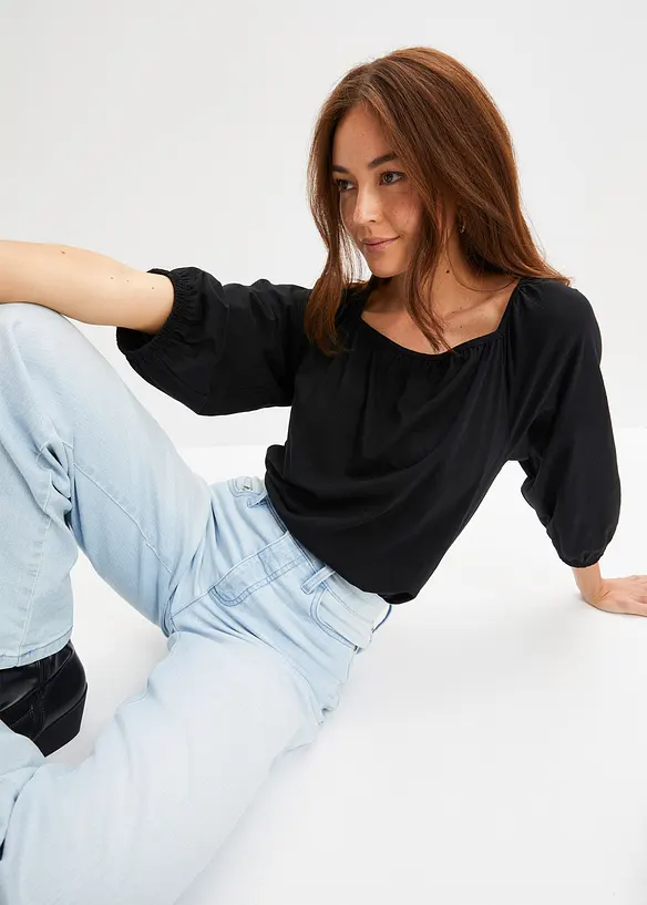 Trikotbluse i 100% &oslash;kologisk bomull, bonprix