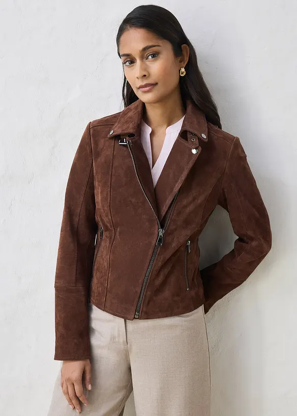 Bikerjakke i semsket skinn, bonprix