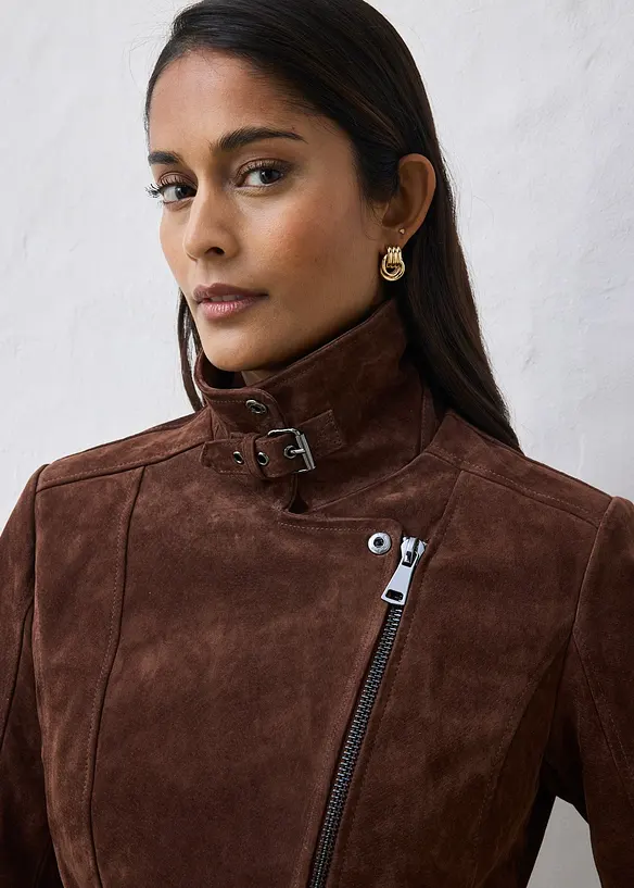 Bikerjakke i semsket skinn, bonprix