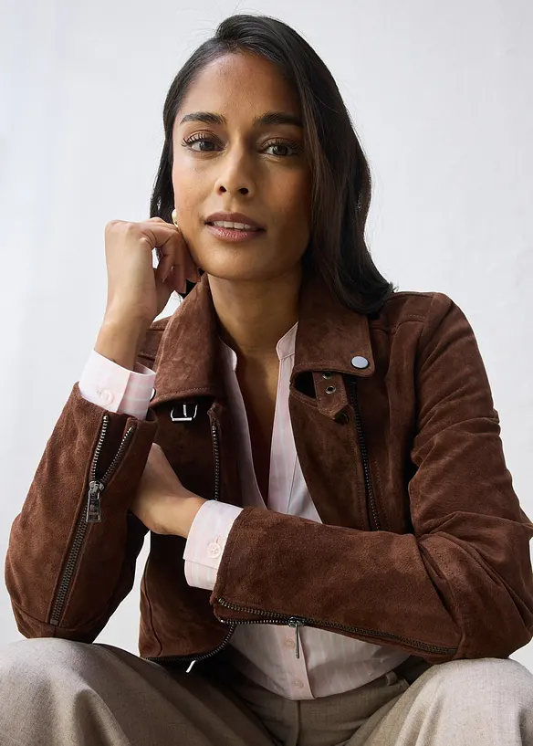 Bikerjakke i semsket skinn, bonprix