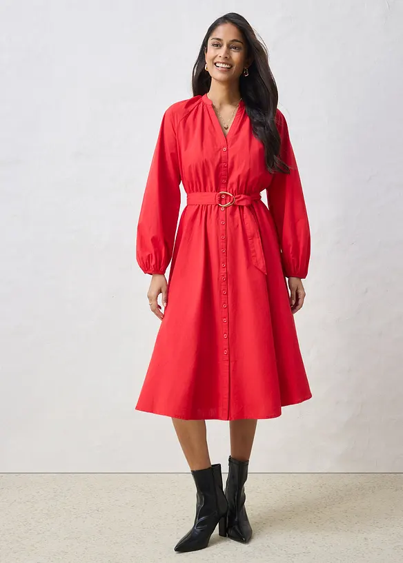 Skjortekjole med silke og belte, bonprix