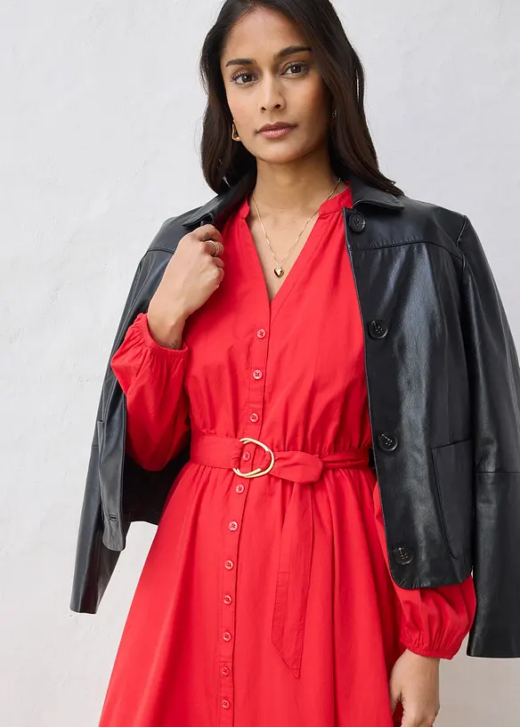 Skjortekjole med silke og belte, bonprix