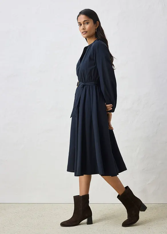 Skjortekjole med silke og belte, bonprix