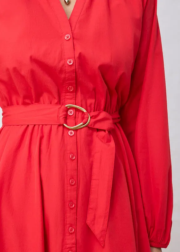 Skjortekjole med silke og belte, bonprix