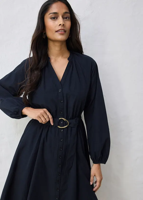 Skjortekjole med silke og belte, bonprix