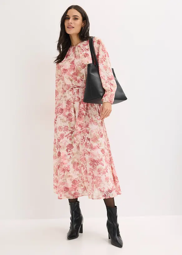 Chiffonkjole med knyteb&aring;nd (2-delt sett), bonprix