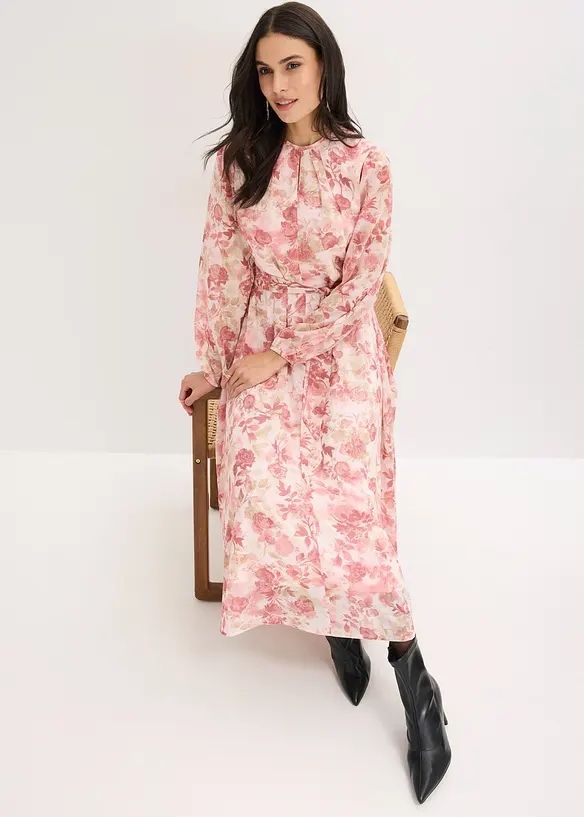 Chiffonkjole med knyteb&aring;nd (2-delt sett), bonprix