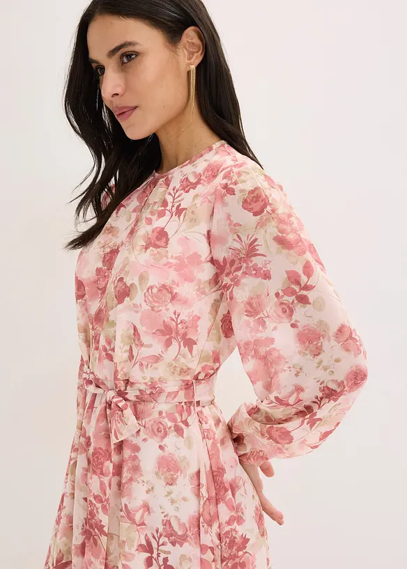 Chiffonkjole med knyteb&aring;nd (2-delt sett), bonprix