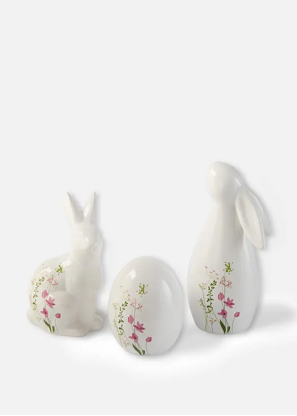 Pyntefigurer - Harer og egg med blomster - (3-delt sett), bonprix