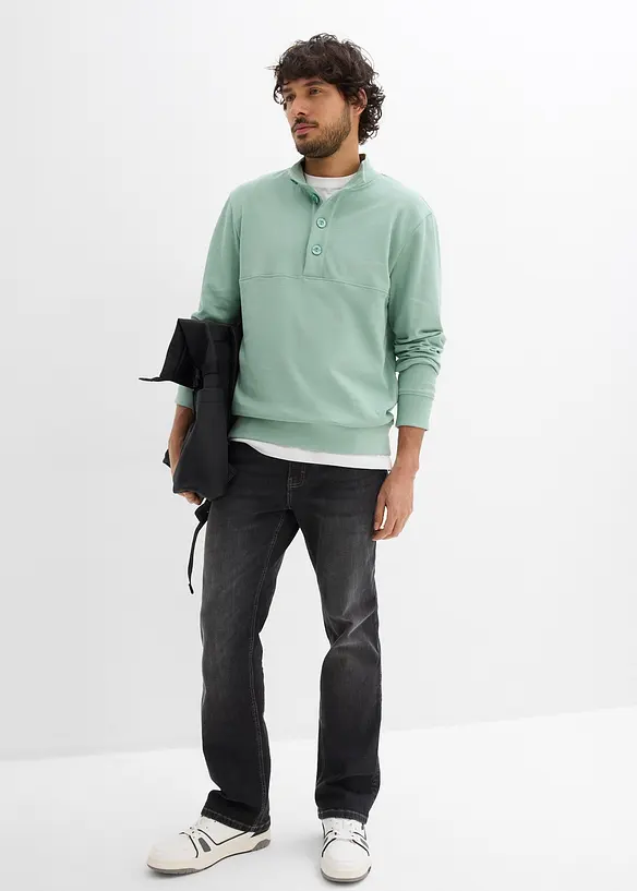Sweatshirt i 100% &oslash;kologisk bomull med knappestolpe, bonprix