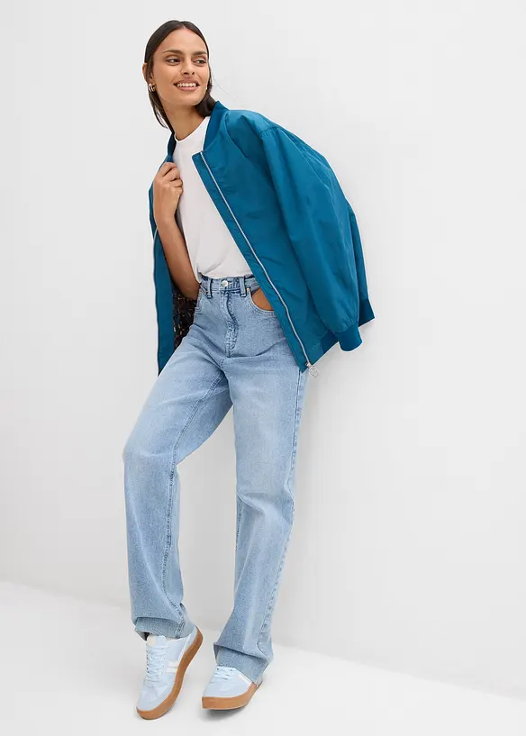 Pilotjakke i vid modell med leopardm&oslash;nstret f&ocirc;r, bonprix