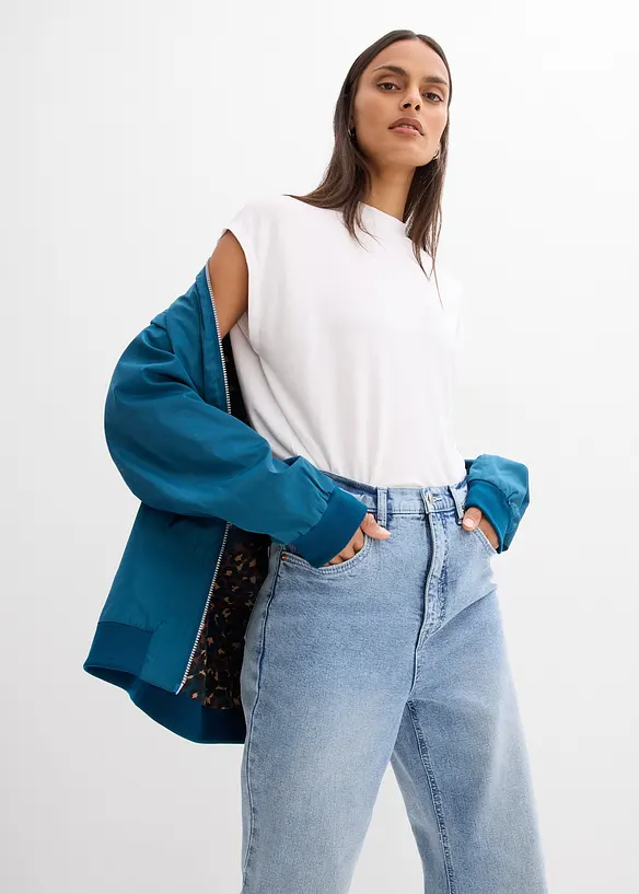 Pilotjakke i vid modell med leopardm&oslash;nstret f&ocirc;r, bonprix