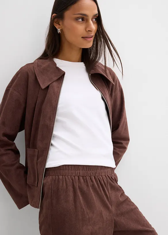 Pull on-bukse i imitert, semsket skinn, bonprix