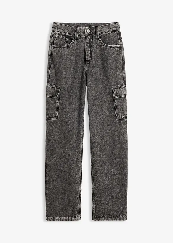 Loose fit-cargoJeans med regulerbar linning, Straight, bonprix