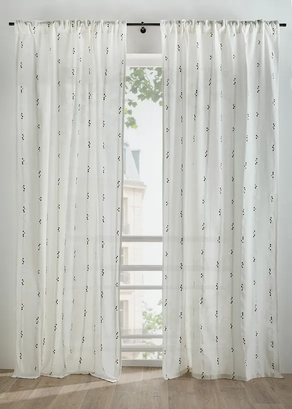 Gardin i &oslash;kologisk bomull med vevd prikkem&oslash;nster (1-pack), bonprix