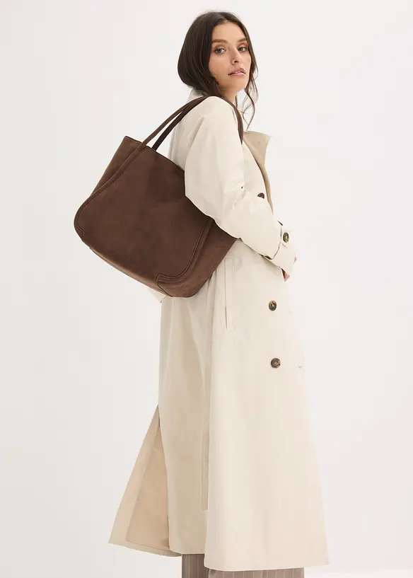 Shopper i imitert, semsket skinn, bonprix