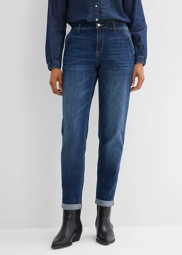 Boyfriend jeans, Mid Waist, strikklinning, bonprix