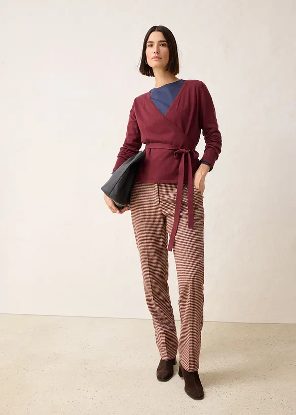 Cardigan i omslagsmodell med merinoull, bonprix