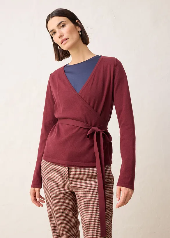 Cardigan i omslagsmodell med merinoull, bonprix