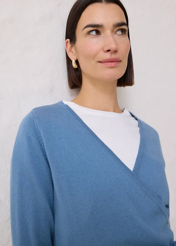 Cardigan i omslagsmodell med merinoull, bonprix