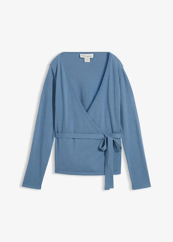 Cardigan i omslagsmodell med merinoull, bonprix