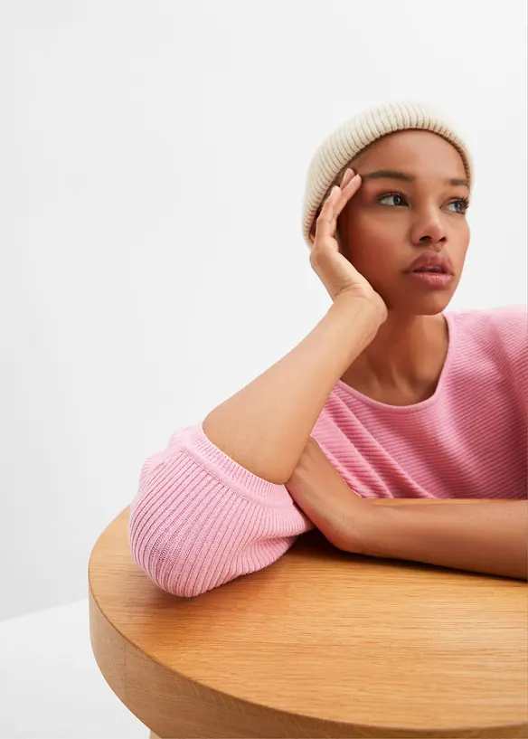 Oversized, ribbestrikket genser i viskosemiks, bonprix