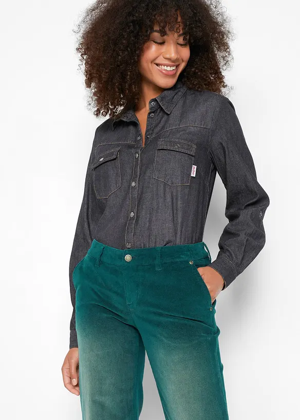 Kordfl&oslash;yelsbukse med stretch, Wide, bonprix