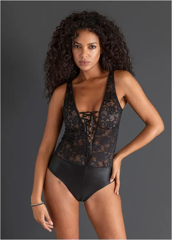 Body ouvert med wetlook, bonprix