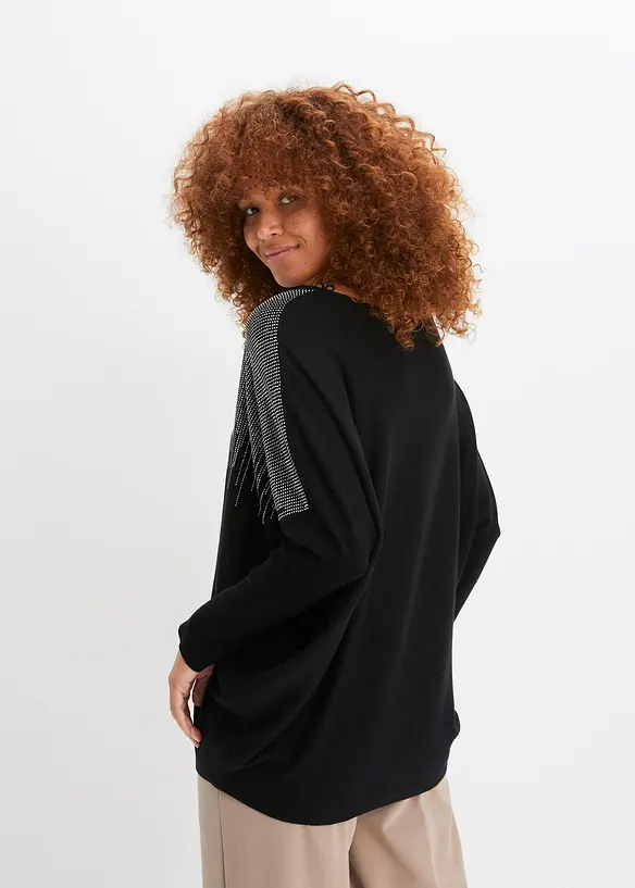 Finstrikket genser med strass, bonprix