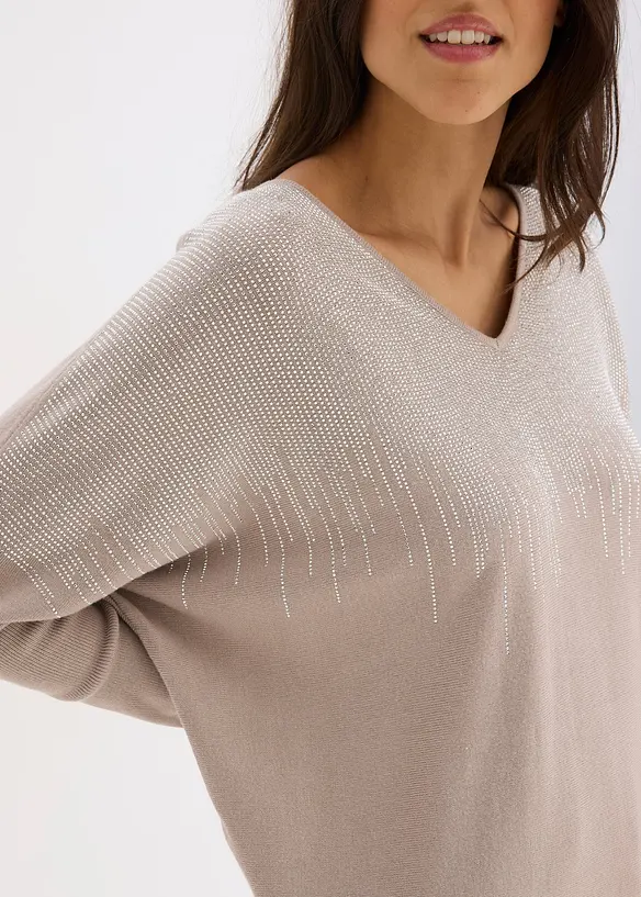 Finstrikket genser med strass, bonprix